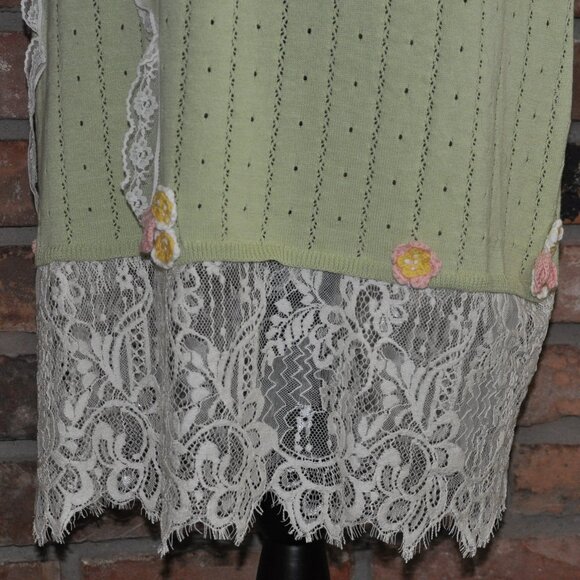 Romantic Lacemade Honeygreen Manor Knit Dress Crocheted Flowers S - Picture 9 of 14